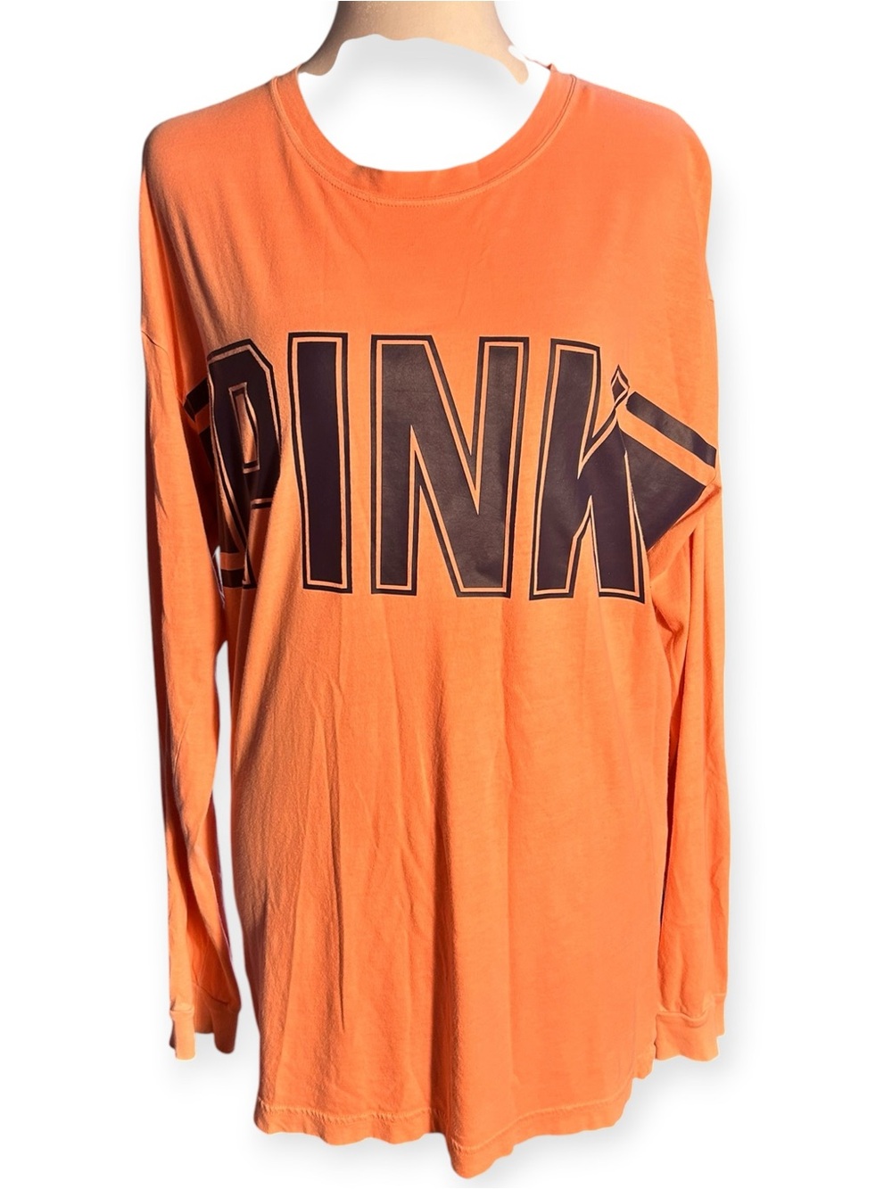 Victoria's Secret PINK Campus Long-Sleeve Tee Orange/Navy M